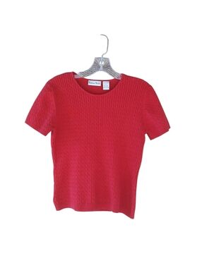 Madison Studio Red Crewneck Short Sleeved Cable Knit Sweater Large